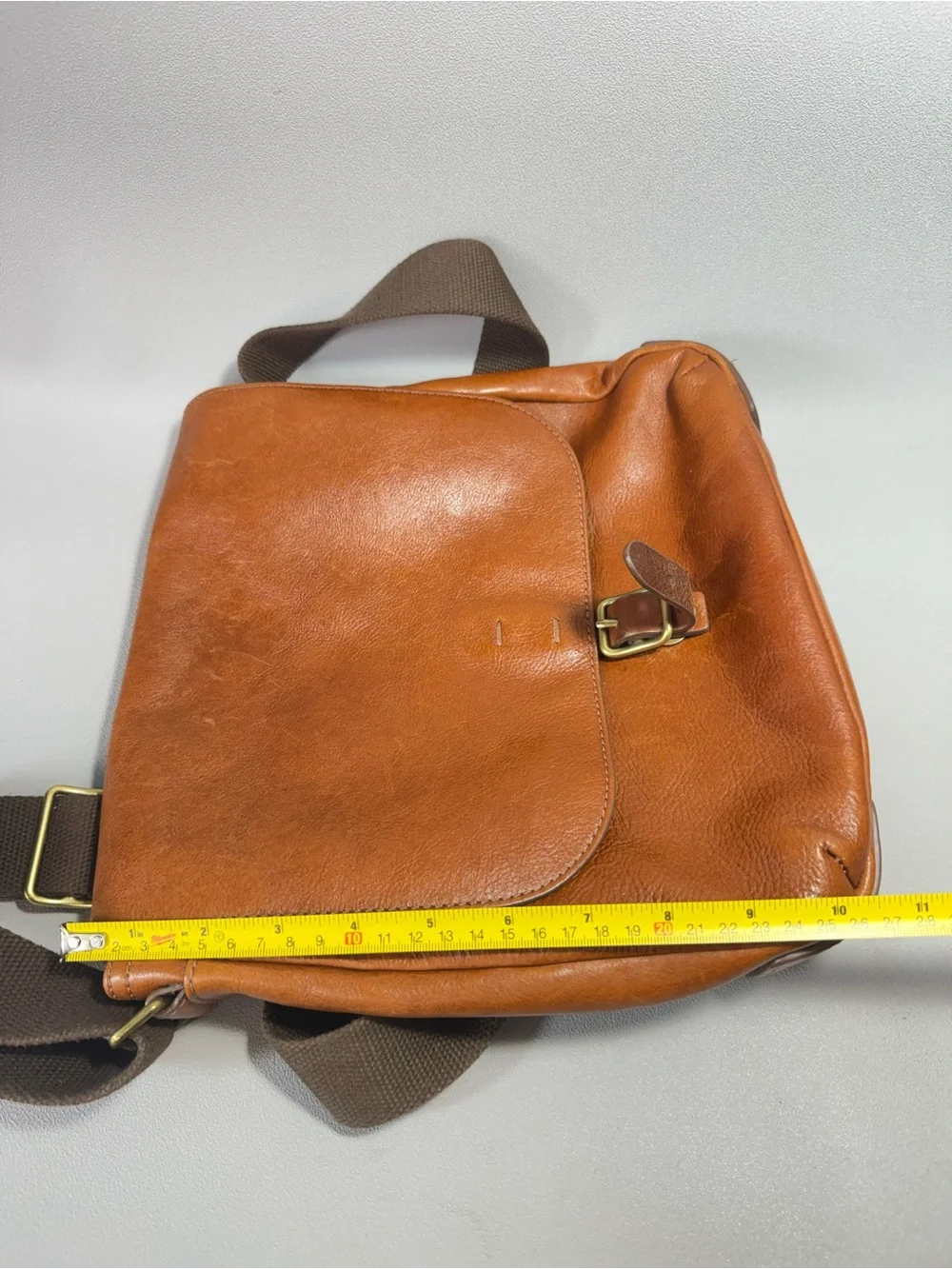 Fossil Buckner North/South City Cognac Brown Leather Messenger Bag
